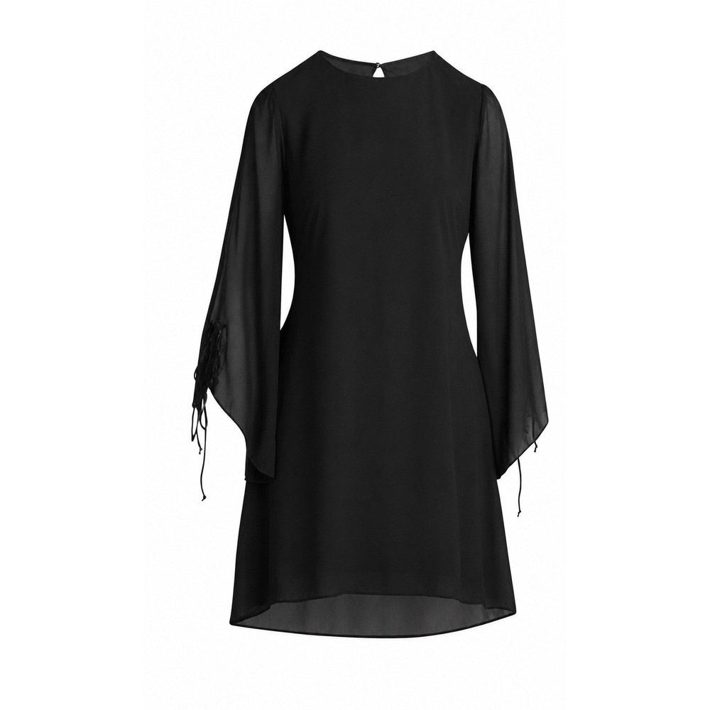 Time and Tru Womens Tie-Sleeve Mini Dress Black Size Large 12-14 NWT Relaxed Fit - Picture 3 of 7